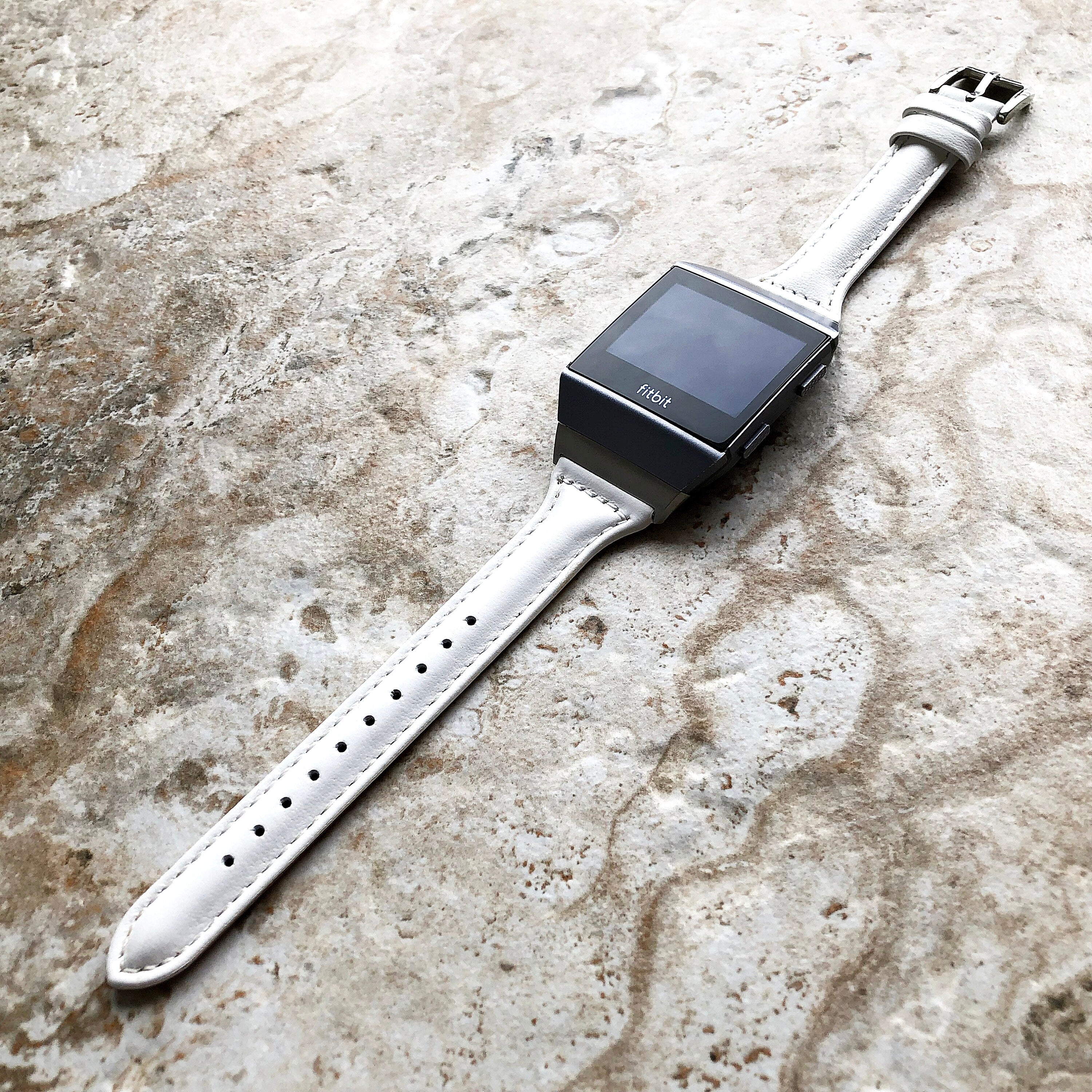 Fitbit Ionic White Color Slim Elegant Soft Leather Band Strap Bracelet for Smartwatch Quick Release Adapters in Silver Rose Gold Black